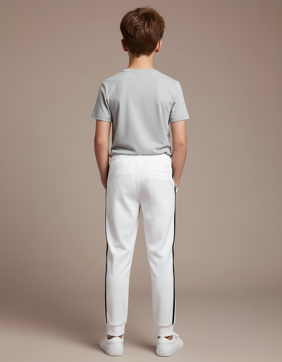 Pantalon Blanc Jogging Rayures Noires Confortable Enfant - Molleton - vue 2