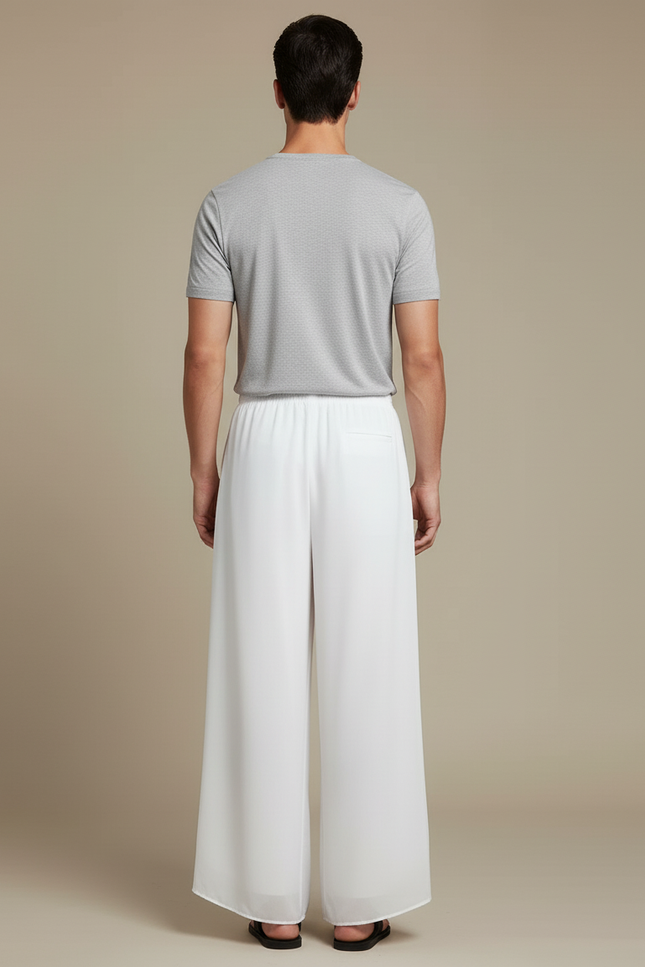 Pantalon Blanc Fluide Ample Décontracté Léger Homme - Viscose - vue 2
