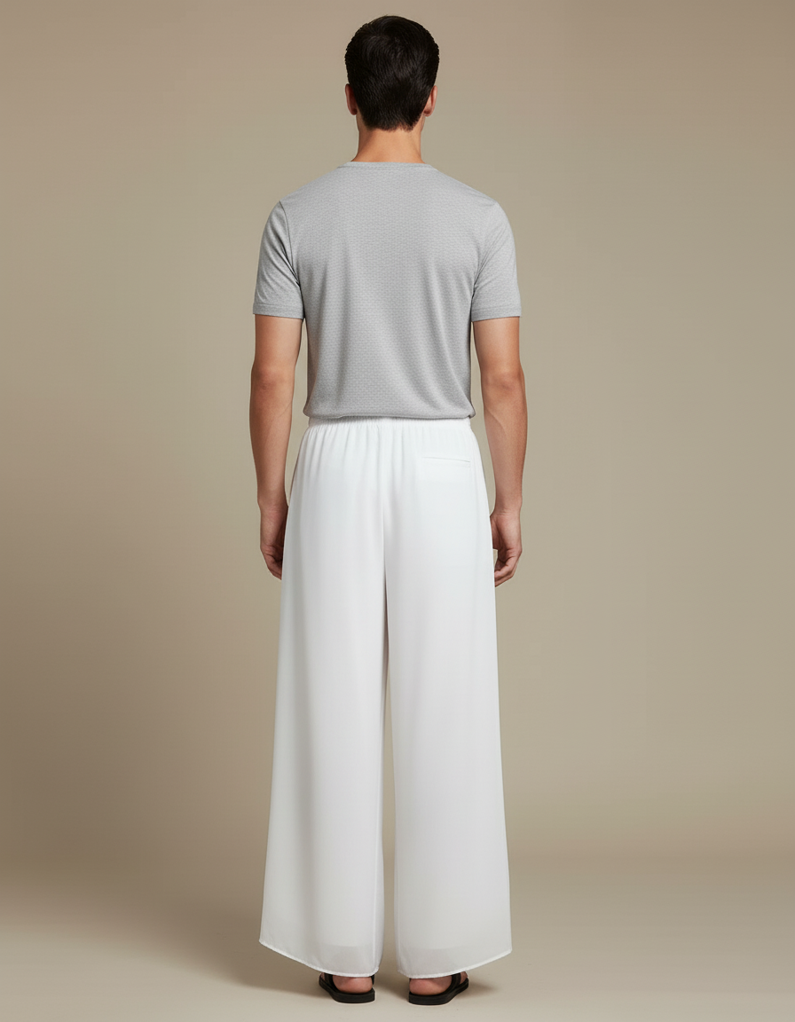 Pantalon Blanc Fluide Ample Décontracté Léger Homme - Viscose - vue 2