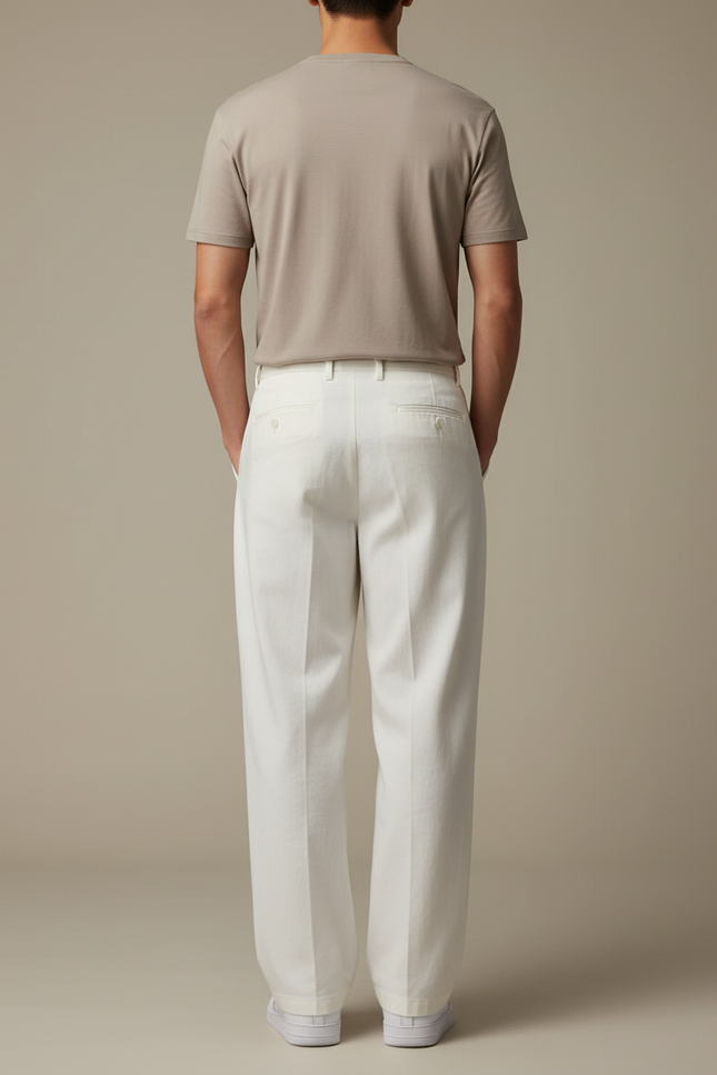 Pantalon Blanc Homme Ample Plissé Coton Décontracté - vue 2