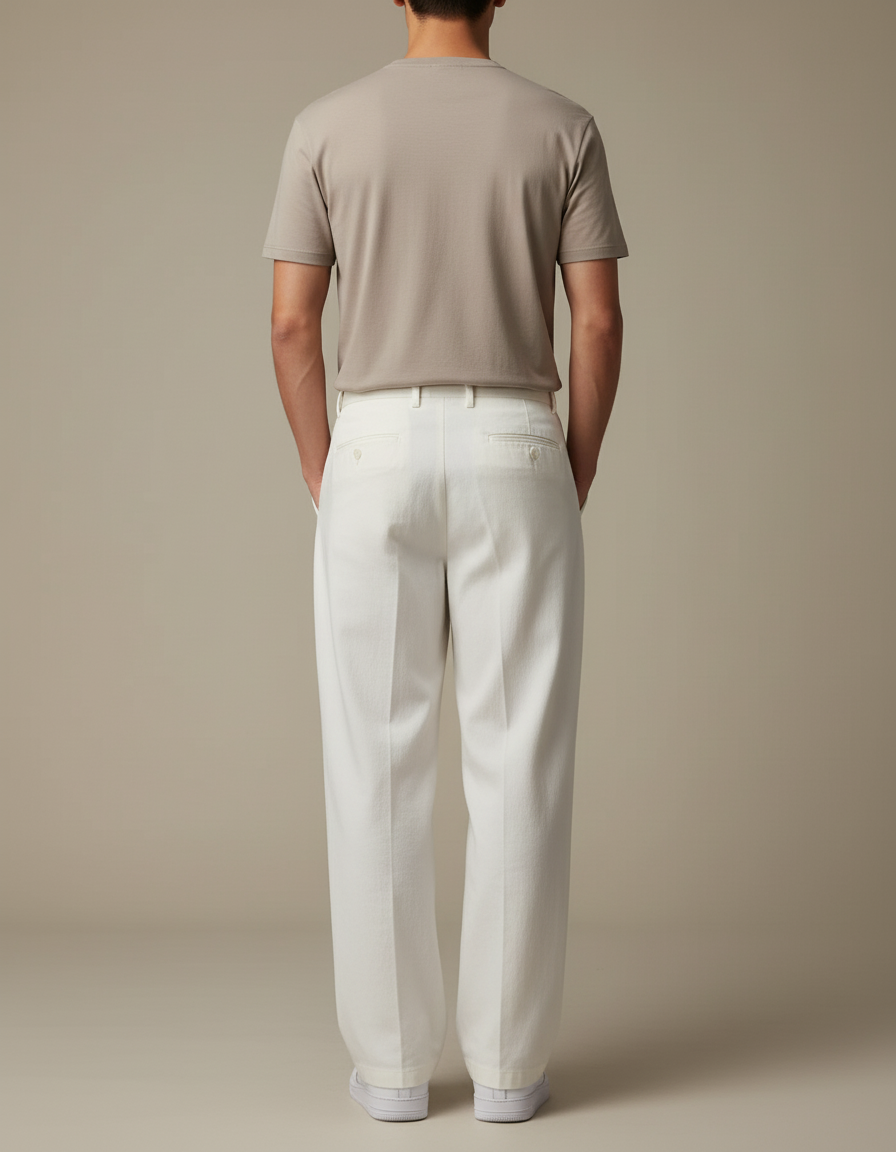 Pantalon Blanc Homme Ample Plissé Coton Décontracté - vue 2
