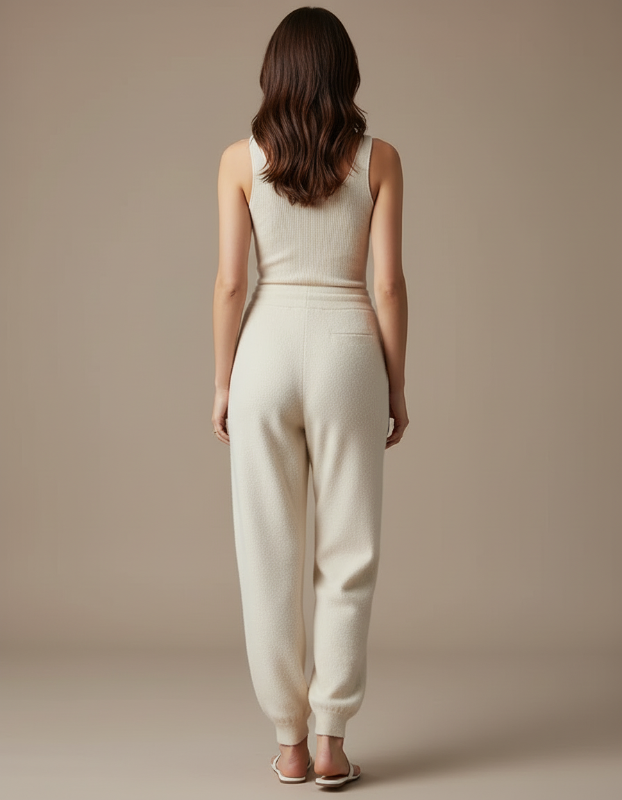 Pantalon Blanc Décontracté Laine Molletonnée Confortable Femme - Beige - vue 2