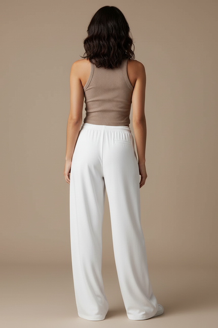 Pantalon Blanc Large Cordon Décontracté Femme - Molleton - vue 2