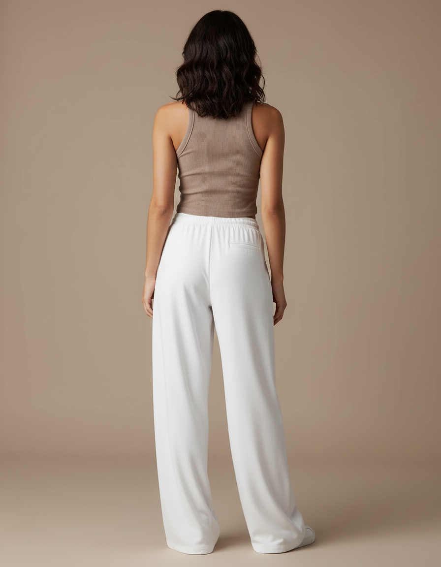 Pantalon Blanc Large Cordon Décontracté Femme - Molleton - vue 2