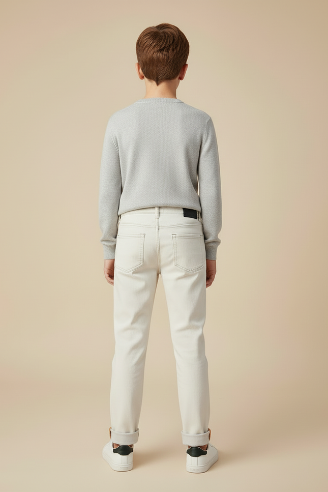 Pantalon Blanc Coton Coupe Droite Décontracté Garçon - Jean - vue 2