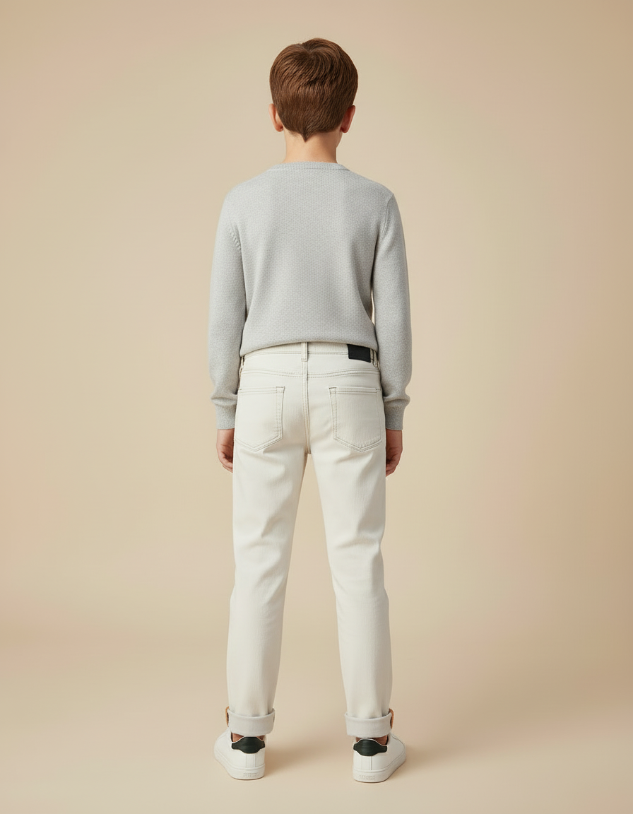 Pantalon Blanc Coton Coupe Droite Décontracté Garçon - Jean - vue 2