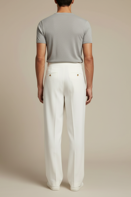 Pantalon Blanc Plissé Ample Homme Élégant Décontracté - Lin - vue 2