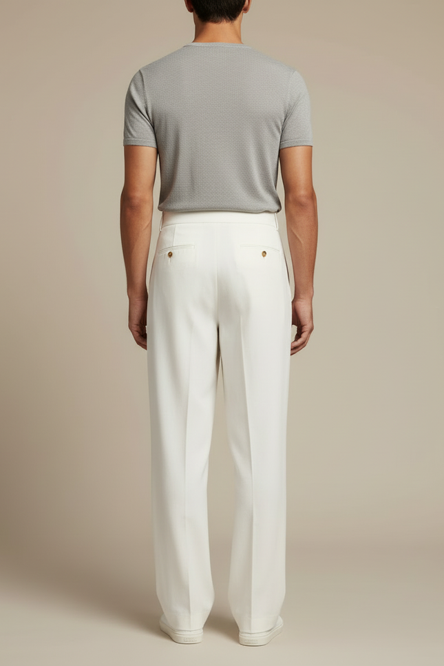 Pantalon Blanc Plissé Ample Homme Élégant Décontracté - Lin - vue 2