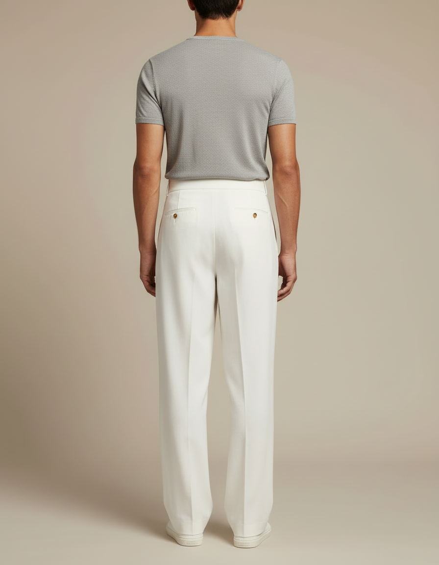 Pantalon Blanc Plissé Ample Homme Élégant Décontracté - Lin - vue 2