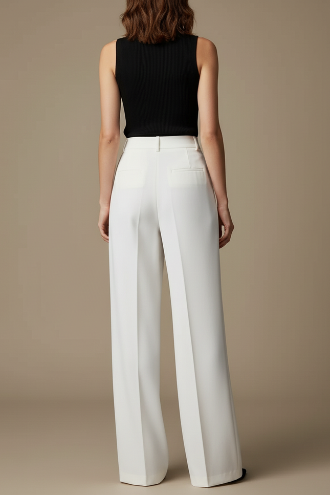 Pantalon Blanc Large Plissé Fluide Élégant Femme - Polyester - vue 2