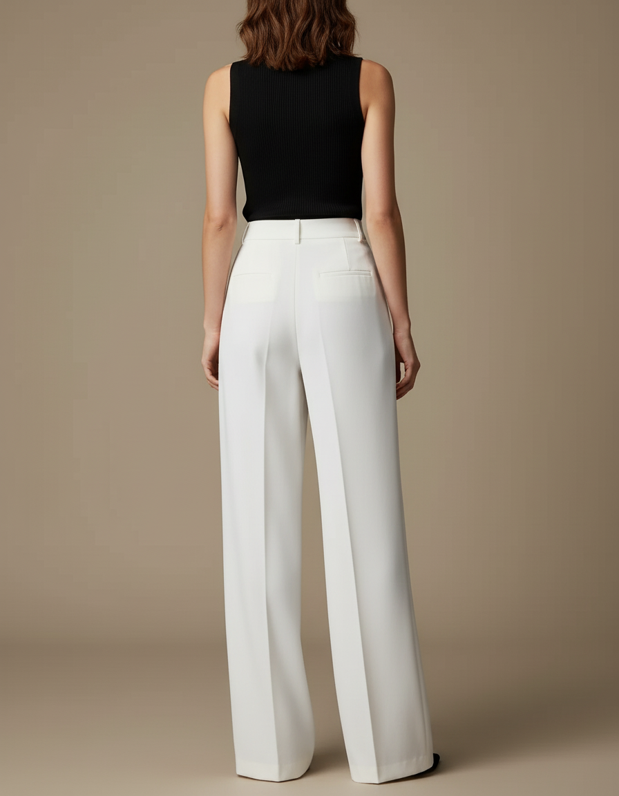 Pantalon Blanc Large Plissé Fluide Élégant Femme - Polyester - vue 2