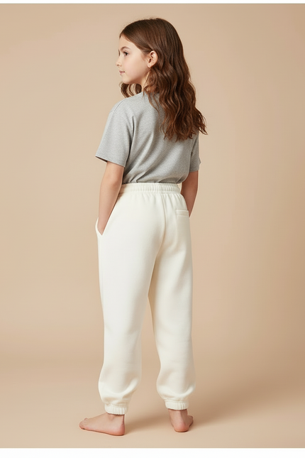 Pantalon Blanc Molletonné Confortable Élastique Enfant - Beige - vue 2