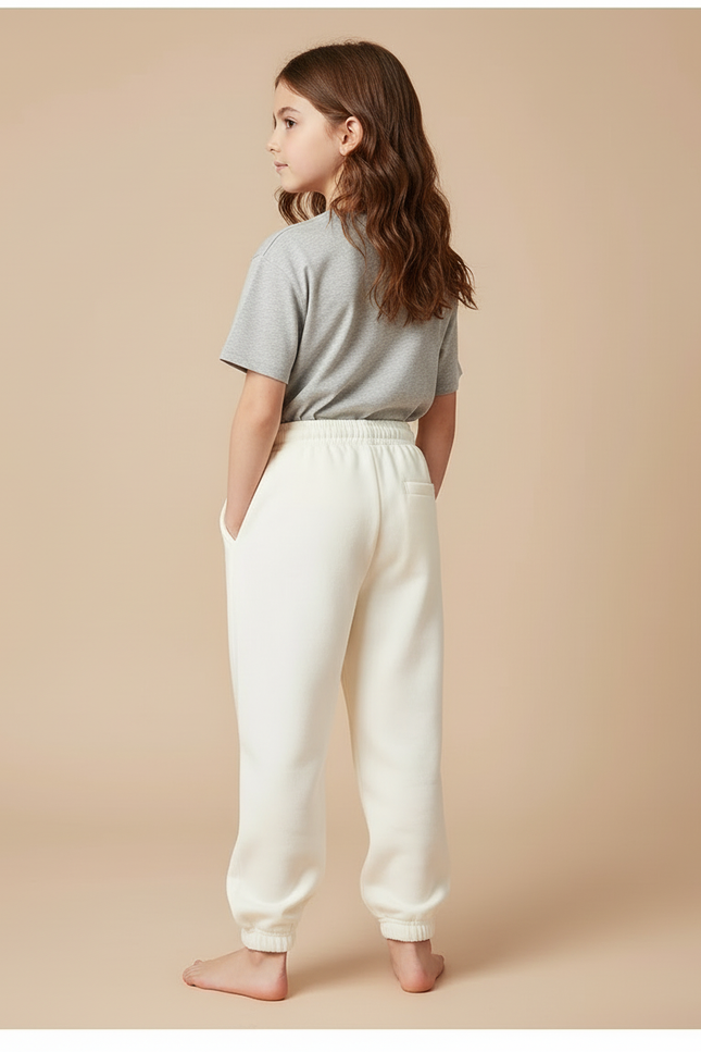 Pantalon Blanc Molletonné Confortable Élastique Enfant - Beige - vue 2