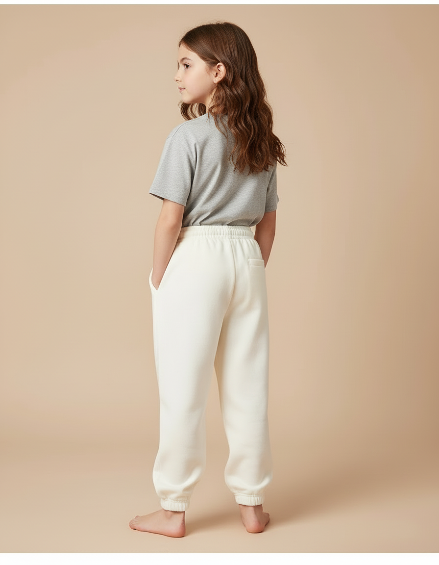 Pantalon Blanc Molletonné Confortable Élastique Enfant - Beige - vue 2