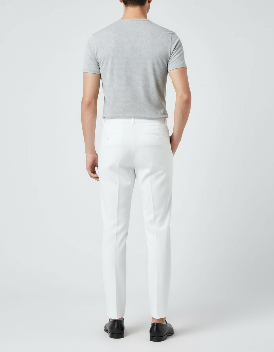 Pantalon Blanc Droit Habillé Élégant Homme - Gabardine - vue 2