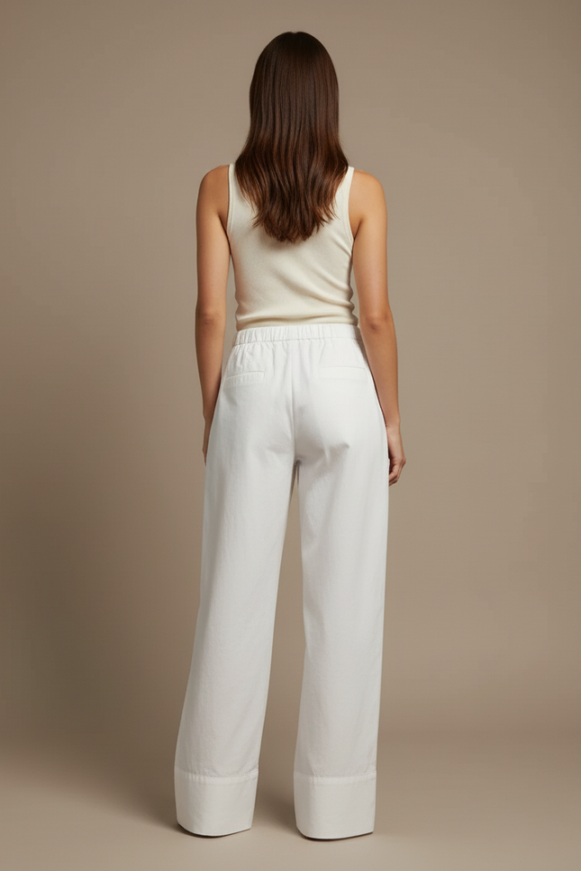 Pantalon Blanc Coton Ample Fluide Décontracté Femme - vue 2