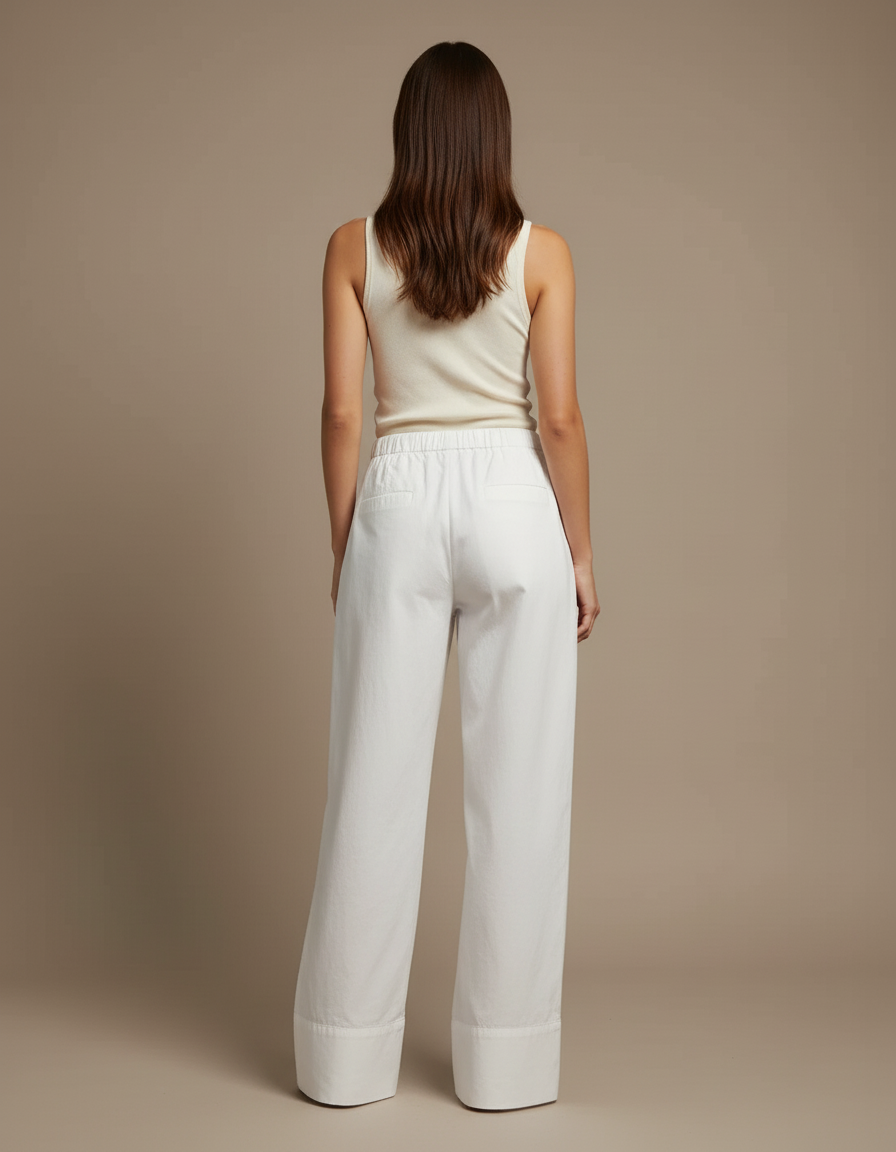 Pantalon Blanc Coton Ample Fluide Décontracté Femme - vue 2