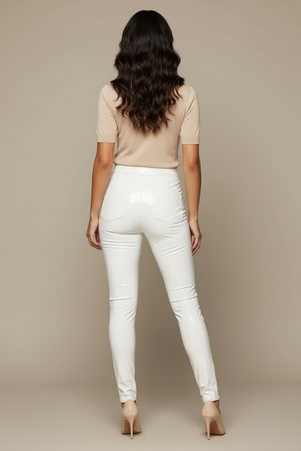 Pantalon Blanc Simili Cuir Brillant Ajusté Femme - vue 2