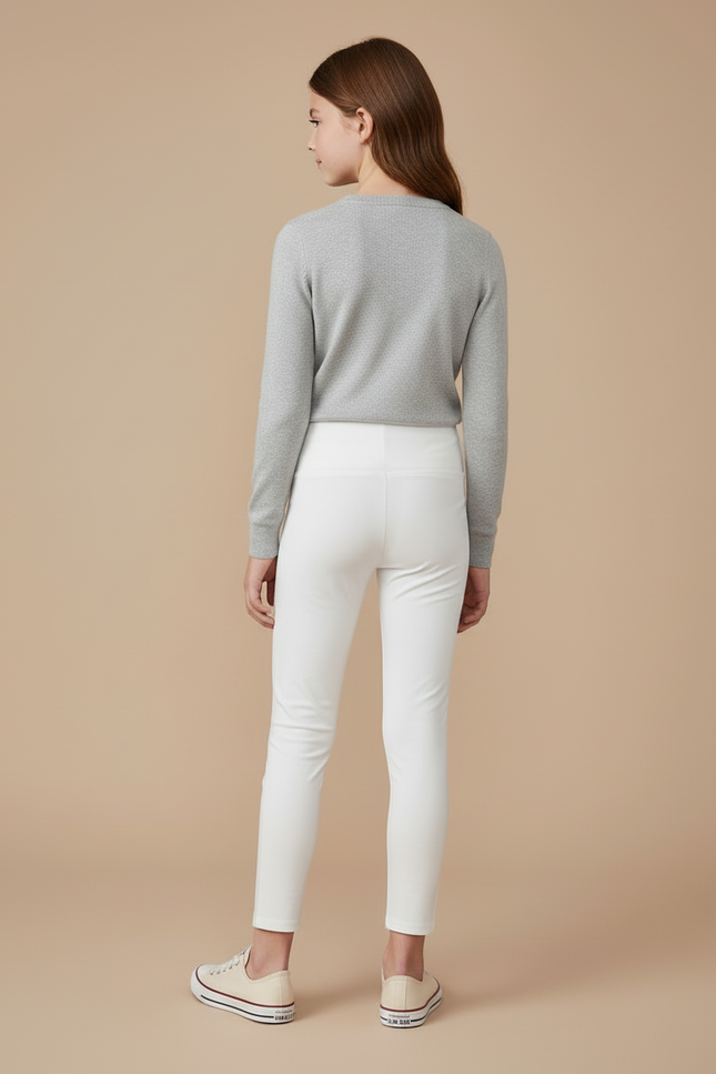 Pantalon Blanc Élastique Confortable Slim Fille - Maille - vue 2