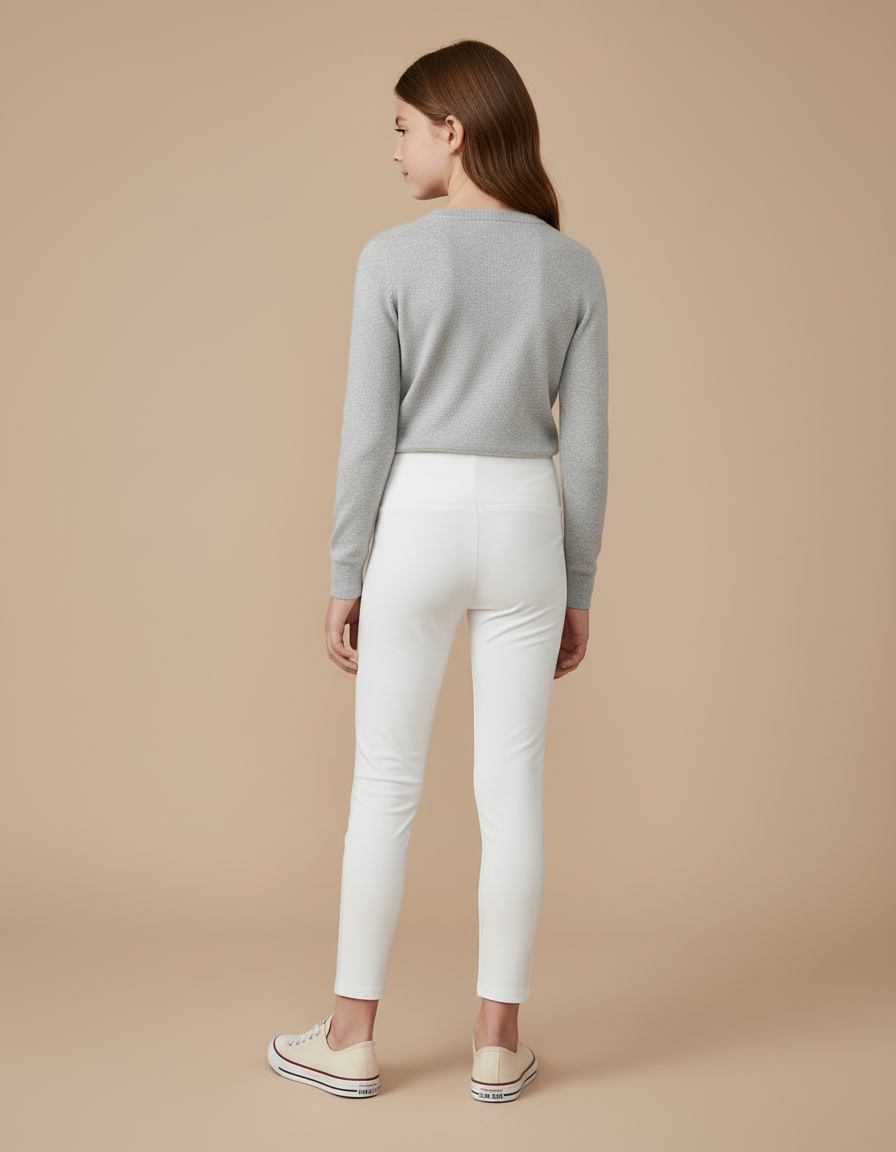 Pantalon Blanc Élastique Confortable Slim Fille - Maille - vue 2