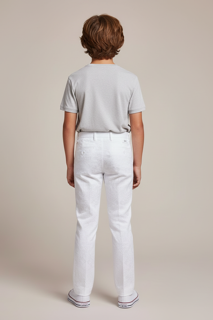 Pantalon Blanc Jacquard Coton Slim Élégant Enfant Motif - vue 2