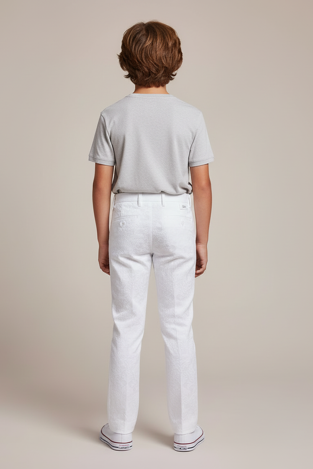 Pantalon Blanc Jacquard Coton Slim Élégant Enfant Motif - vue 2