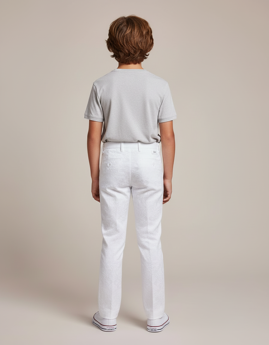 Pantalon Blanc Jacquard Coton Slim Élégant Enfant Motif - vue 2