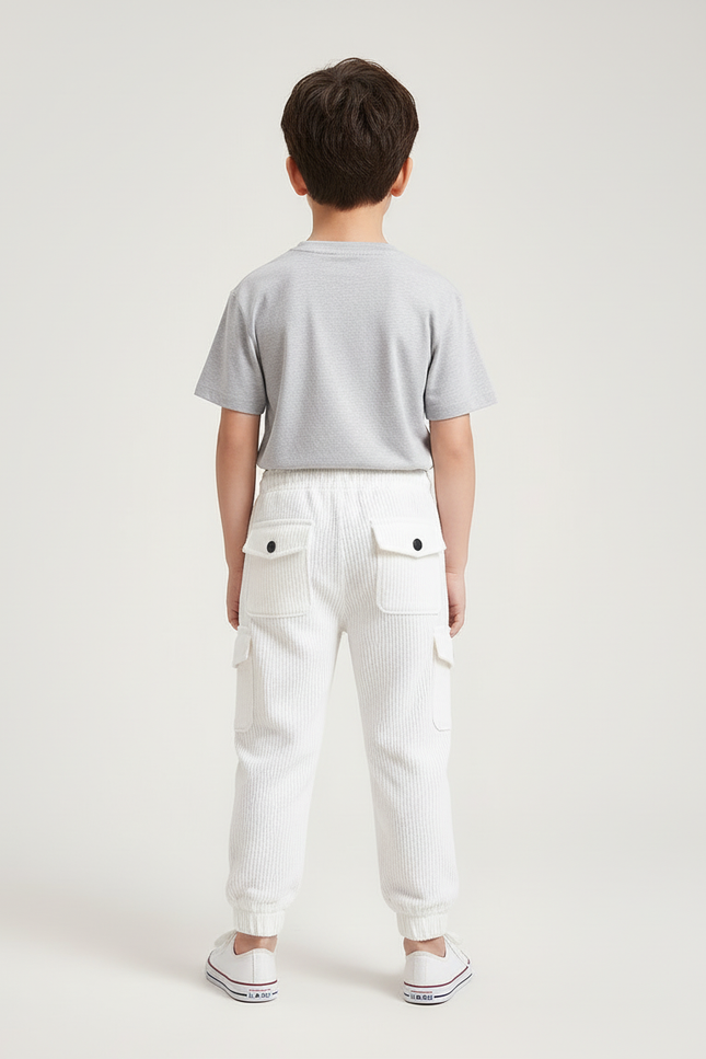 Pantalon Blanc Côtelé Cargo Décontracté Enfant Garçon - Cordé - vue 2