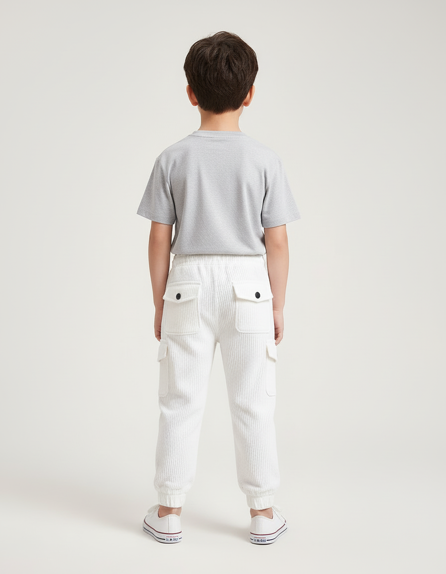 Pantalon Blanc Côtelé Cargo Décontracté Enfant Garçon - Cordé - vue 2