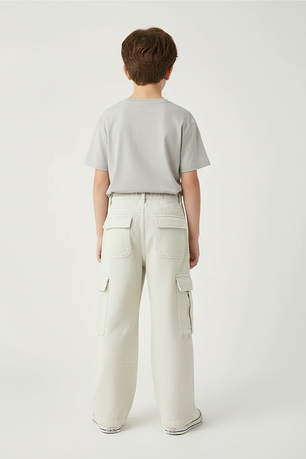 Pantalon Blanc Cargo Ample Coton Garçon Décontracté - Beige Jean - vue 2