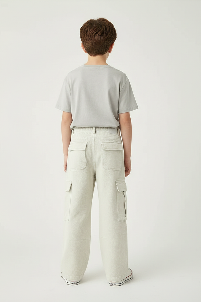 Pantalon Blanc Cargo Ample Coton Garçon Décontracté - Beige Jean - vue 2