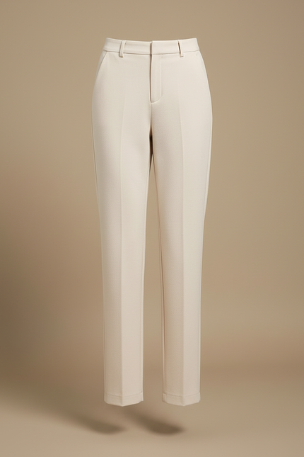 Pantalon Blanc Droit Laine Élégant Taille Haute - Beige - vue 3