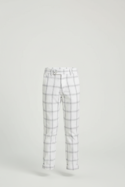 Pantalon Blanc Carreaux Gris Droit Garçon Élégant - Gabardine - vue 3