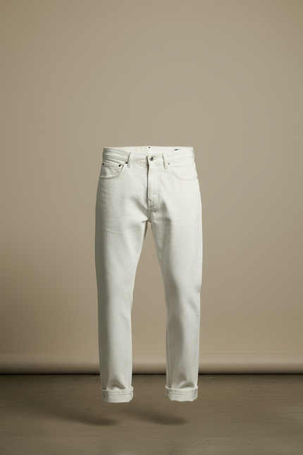 Pantalon Blanc Écru Droit Décontracté Coton Homme - Jean - vue 3