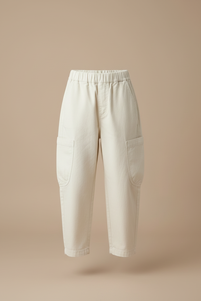 Pantalon Blanc Cargo Ample Enfant Décontracté Coton - Beige Toile - vue 3
