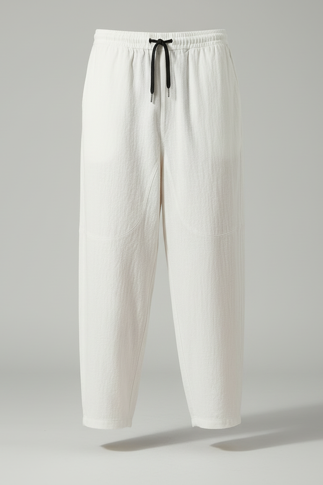 Pantalon Blanc Ample Lin Décontracté Homme Cordon - vue 3