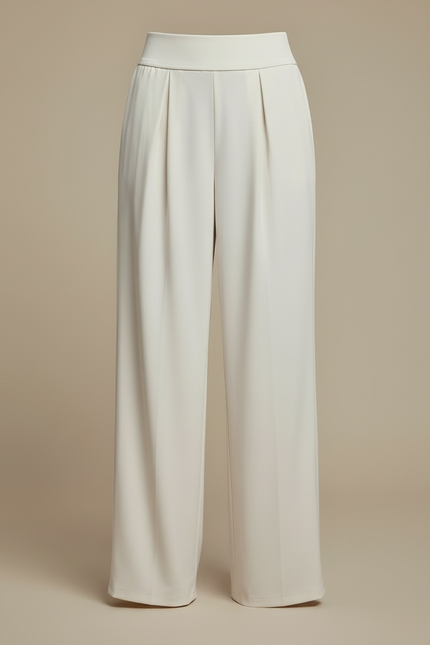 Pantalon Blanc Plissé Fluide Taille Haute Élégant - Viscose - vue 3