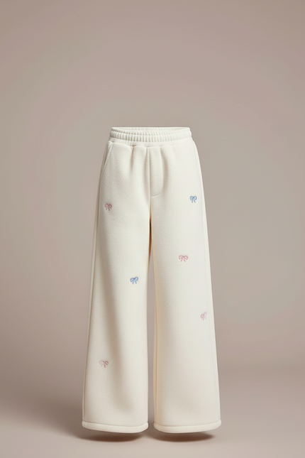Pantalon Blanc Ample Brodé Doux Hiver Enfant - Molleton - vue 3