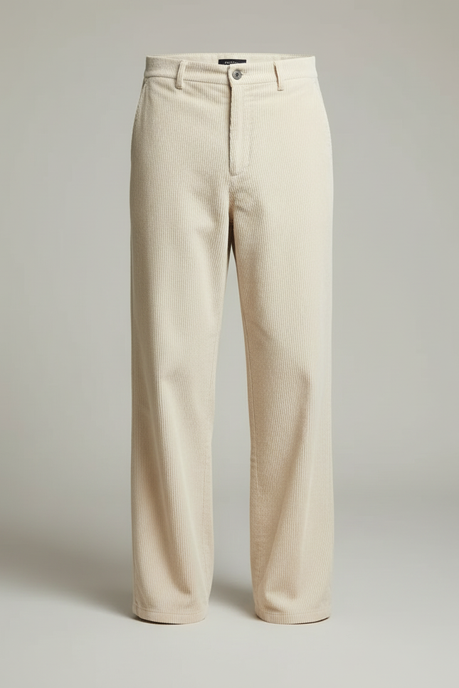 Pantalon Blanc Côtelé Ample Homme Décontracté - Beige Cordé - vue 3