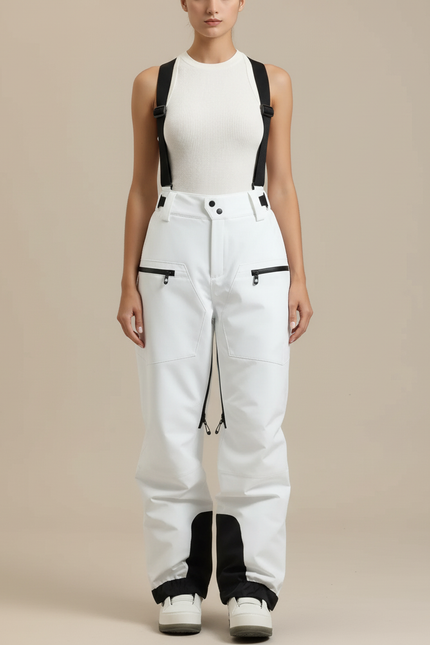 Pantalon Blanc Ski Imperméable Bretelles Unisexe Hiver - Polyester - vue 3