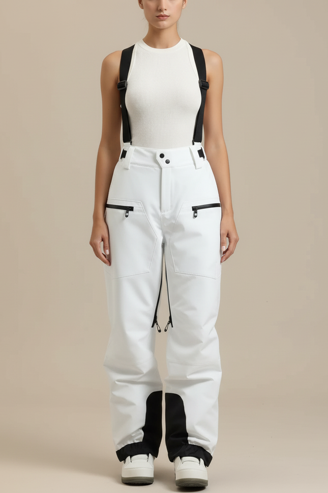 Pantalon Blanc Ski Imperméable Bretelles Unisexe Hiver - Polyester - vue 3
