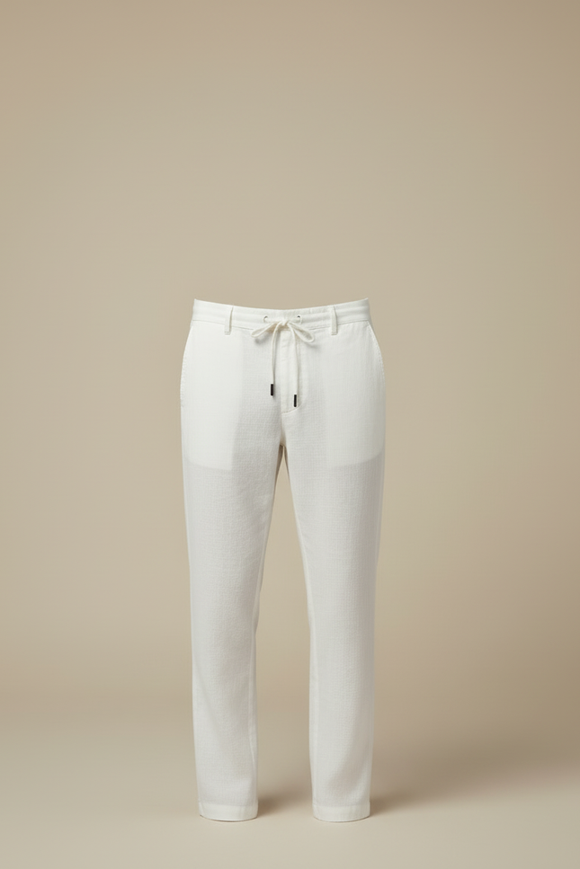 Pantalon Blanc Taille Elastique - Lin - vue 3
