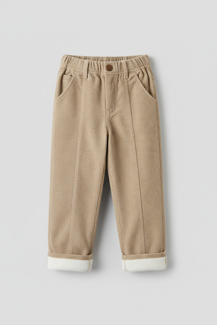 Pantalon Blanc Côtelé Doublé Polaire Ample Enfant - Beige Cordé - vue 2
