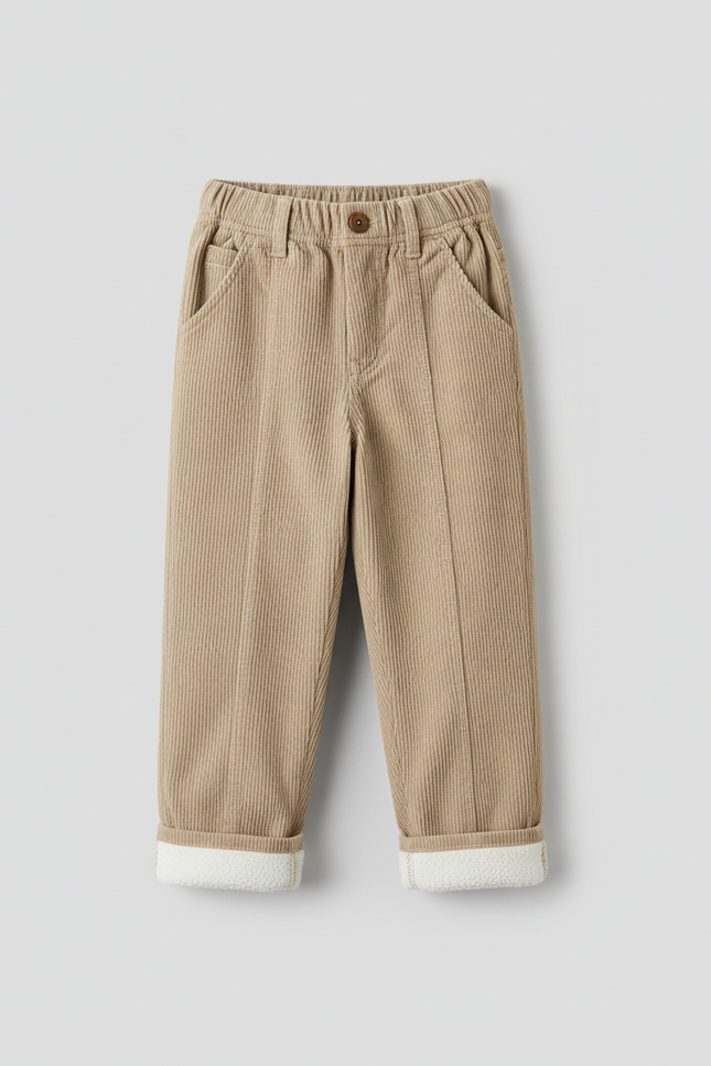 Pantalon Blanc Côtelé Doublé Polaire Ample Enfant - Beige Cordé - vue 2