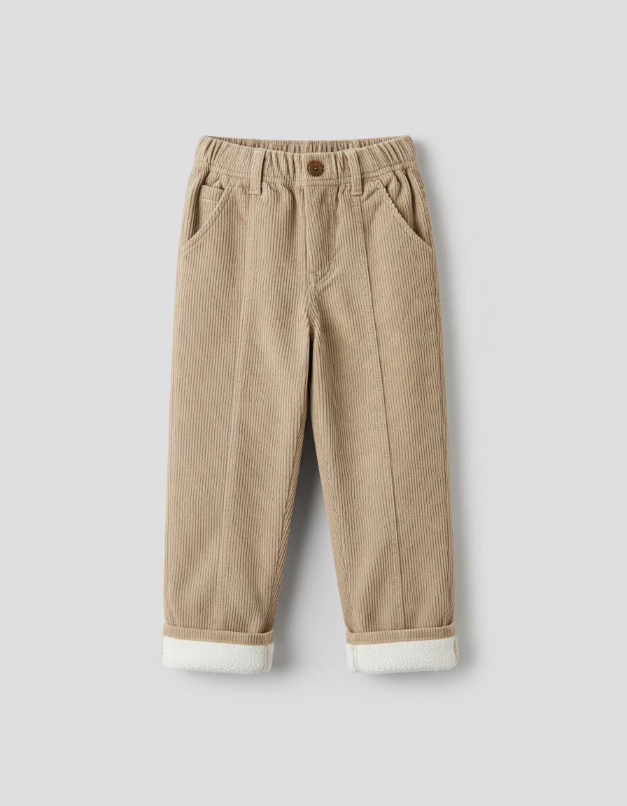 Pantalon Blanc Côtelé Doublé Polaire Ample Enfant - Beige Cordé - vue 2