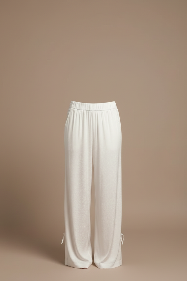 Pantalon Blanc Fluide Satiné Brodé Ample Élégant - vue 3