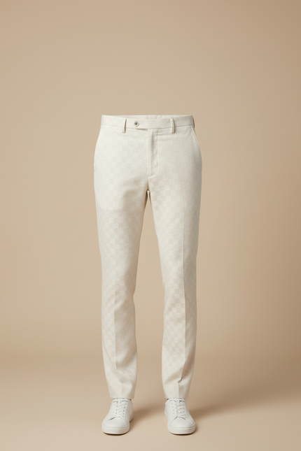 Pantalon Blanc Carreaux Homme Slim Chic Élégant - Coton - vue 3