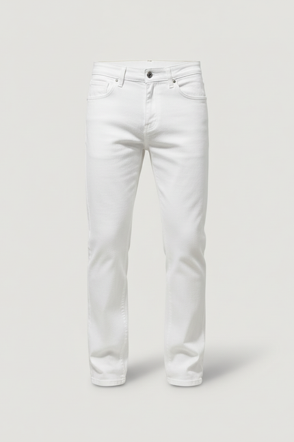 Pantalon Blanc Homme Droit Coton Décontracté Stretch - Jean - vue 3