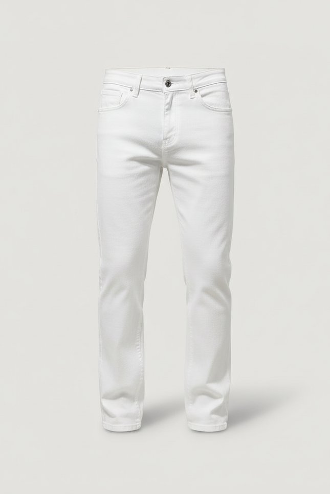 Pantalon Blanc Homme Droit Coton Décontracté Stretch - Jean - vue 3