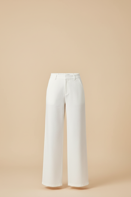 Pantalon Blanc Large Fluide Taille Haute Décontracté - Gabardine - vue 3